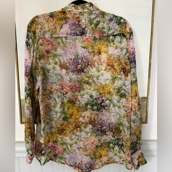 50 CENTO FIRENZE Watercolor Floral Button-Up 100% Silk Blouse Size M - Picture 6 of 6
